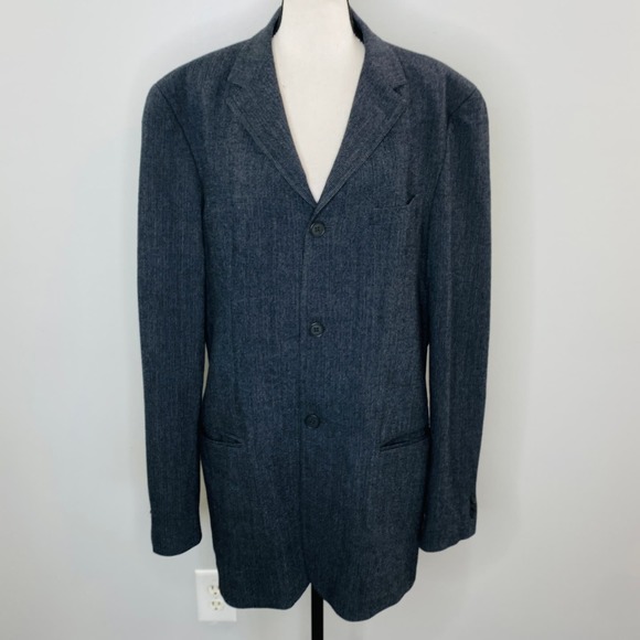 Emporio Armani Herringbone Tweed 3 Button Blazer Men 54 Chest 45